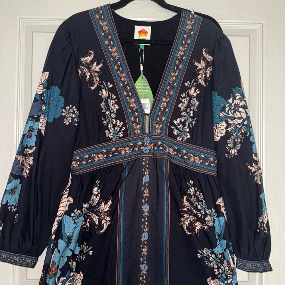 Farm Rio NEW Blossom Tapestry Black Midi Dress - Picture 5 of 15